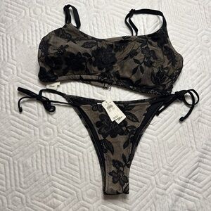 Aerie Black Floral Lace Bermuda bikini